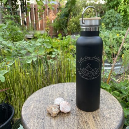 Encinitas 3D Black Water Bottle Custom Engraved Wood Lid