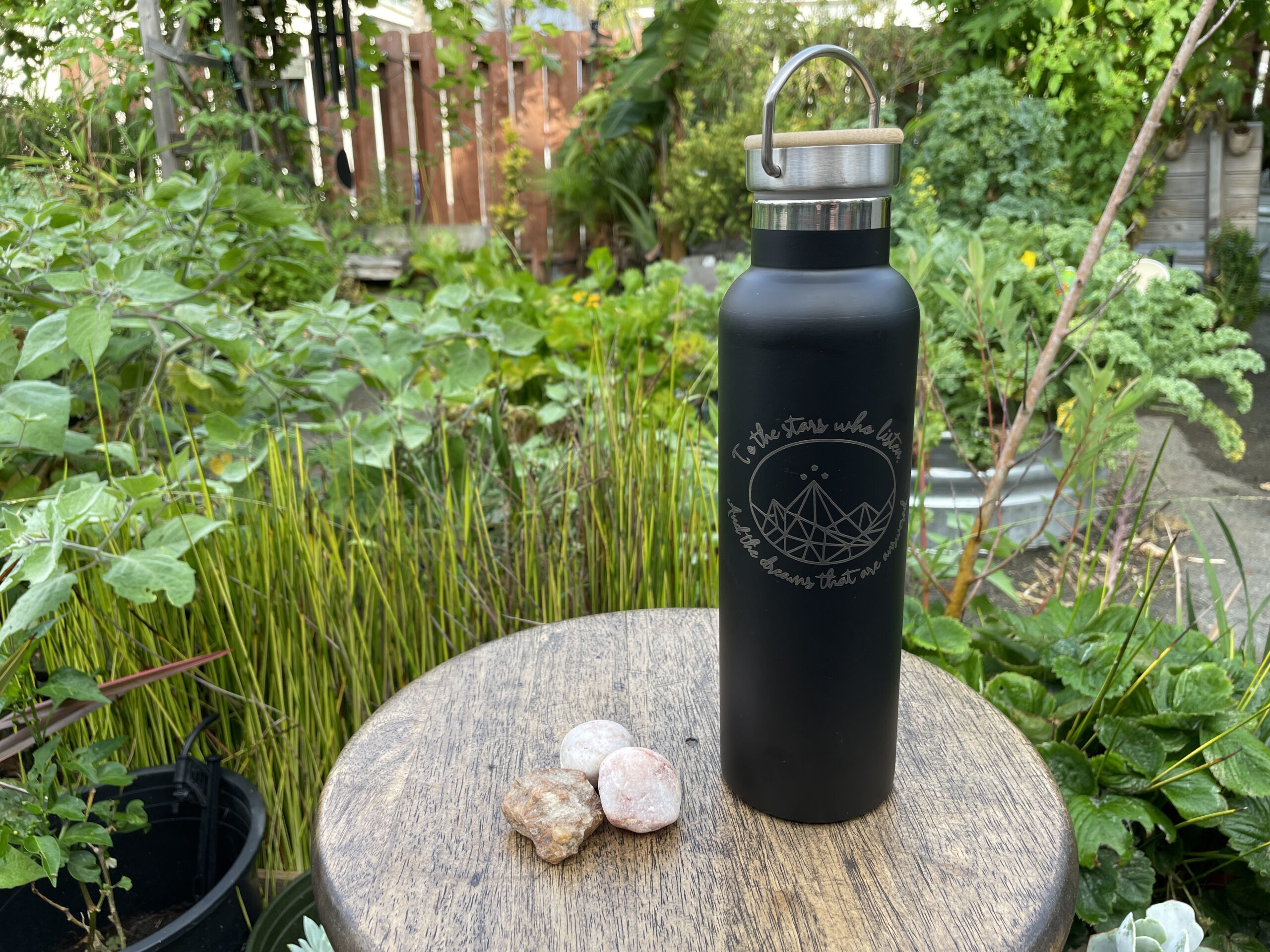 Encinitas 3D Black Water Bottle Custom Engraved Wood Lid