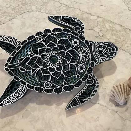 Encinitas 3D - Aqua Painted 6-Layer Turtle Mandala