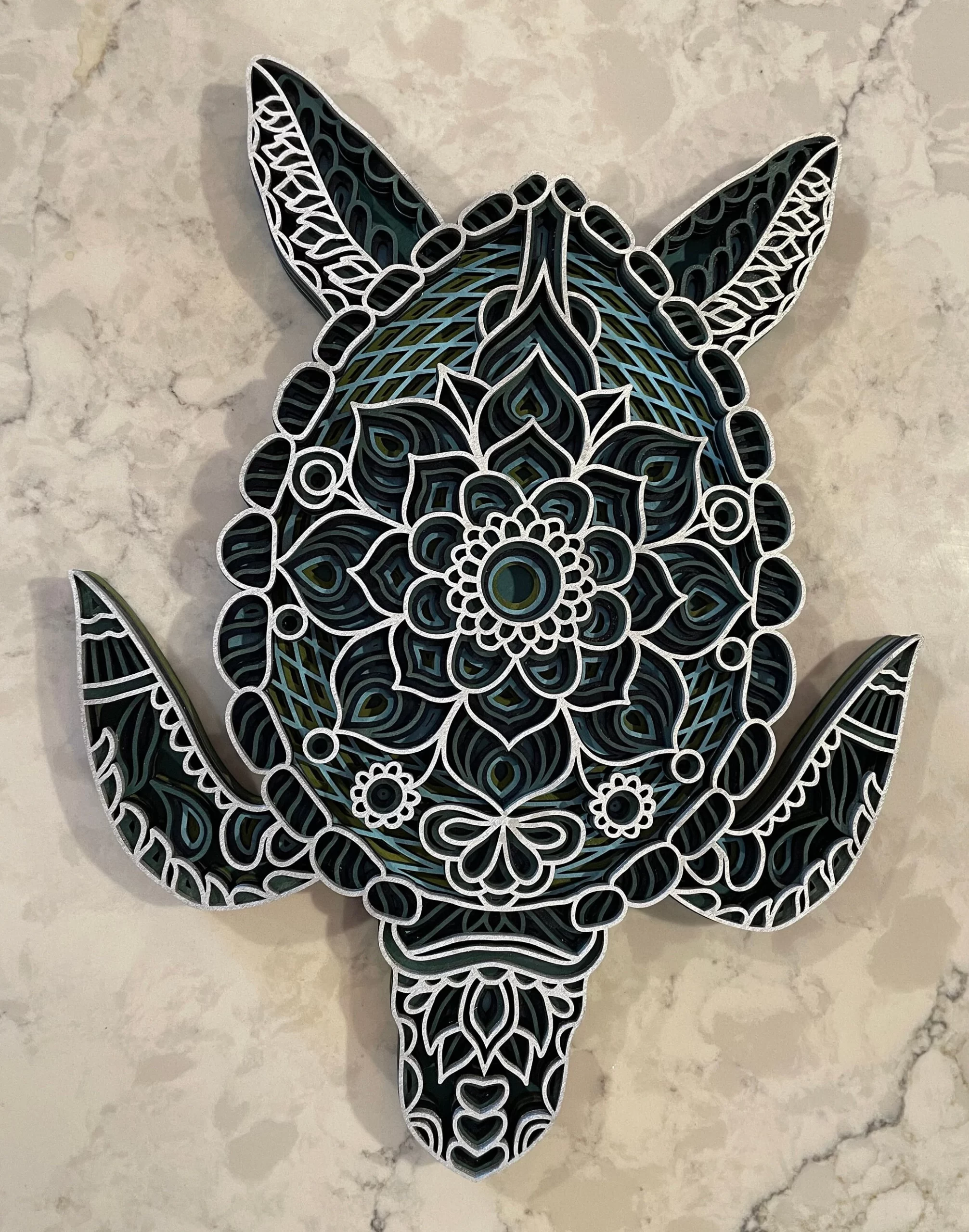 Aqua Painted 6-Layer Turtle Mandala - Image 5