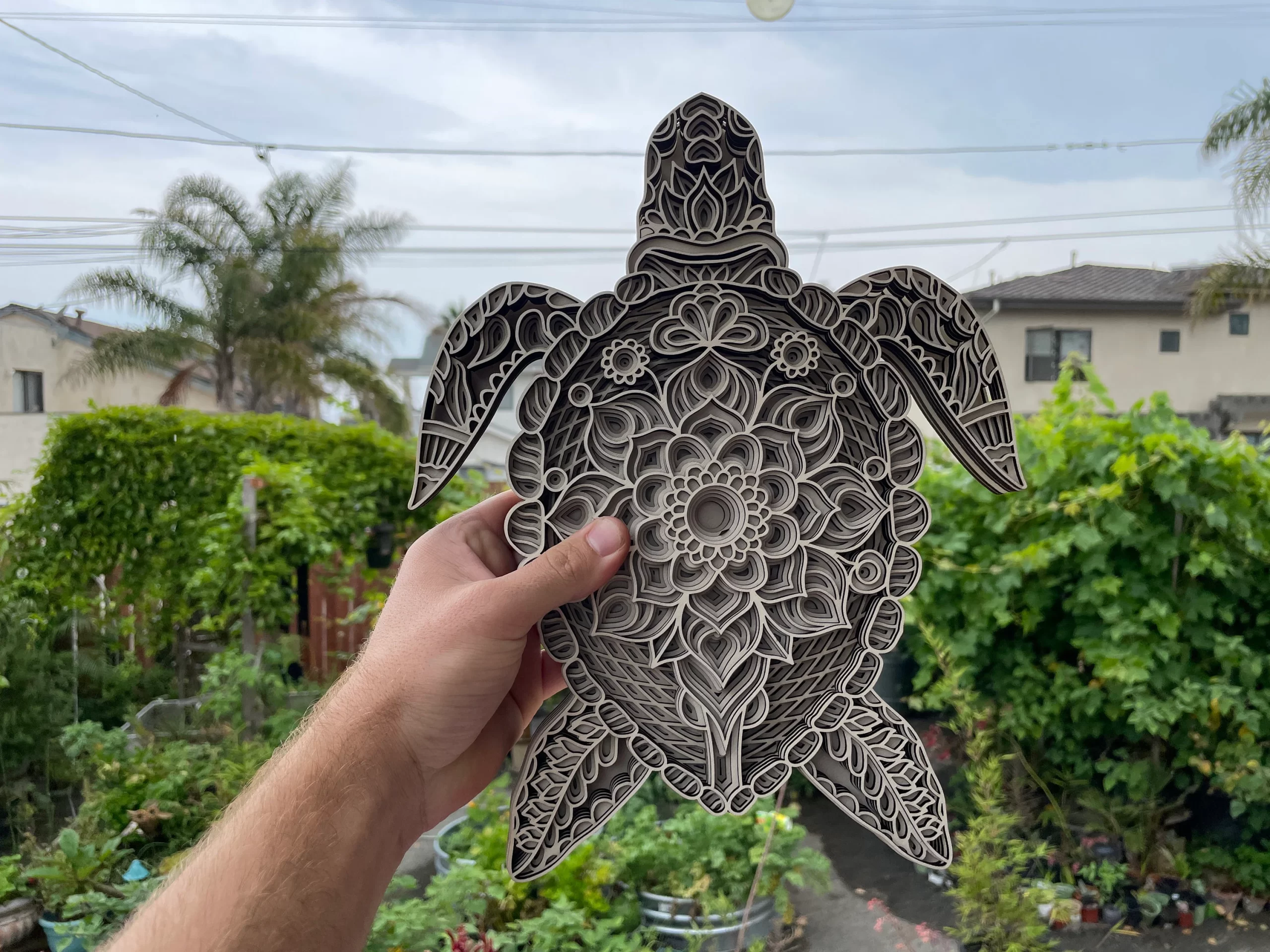 Aqua Painted 6-Layer Turtle Mandala - Image 3