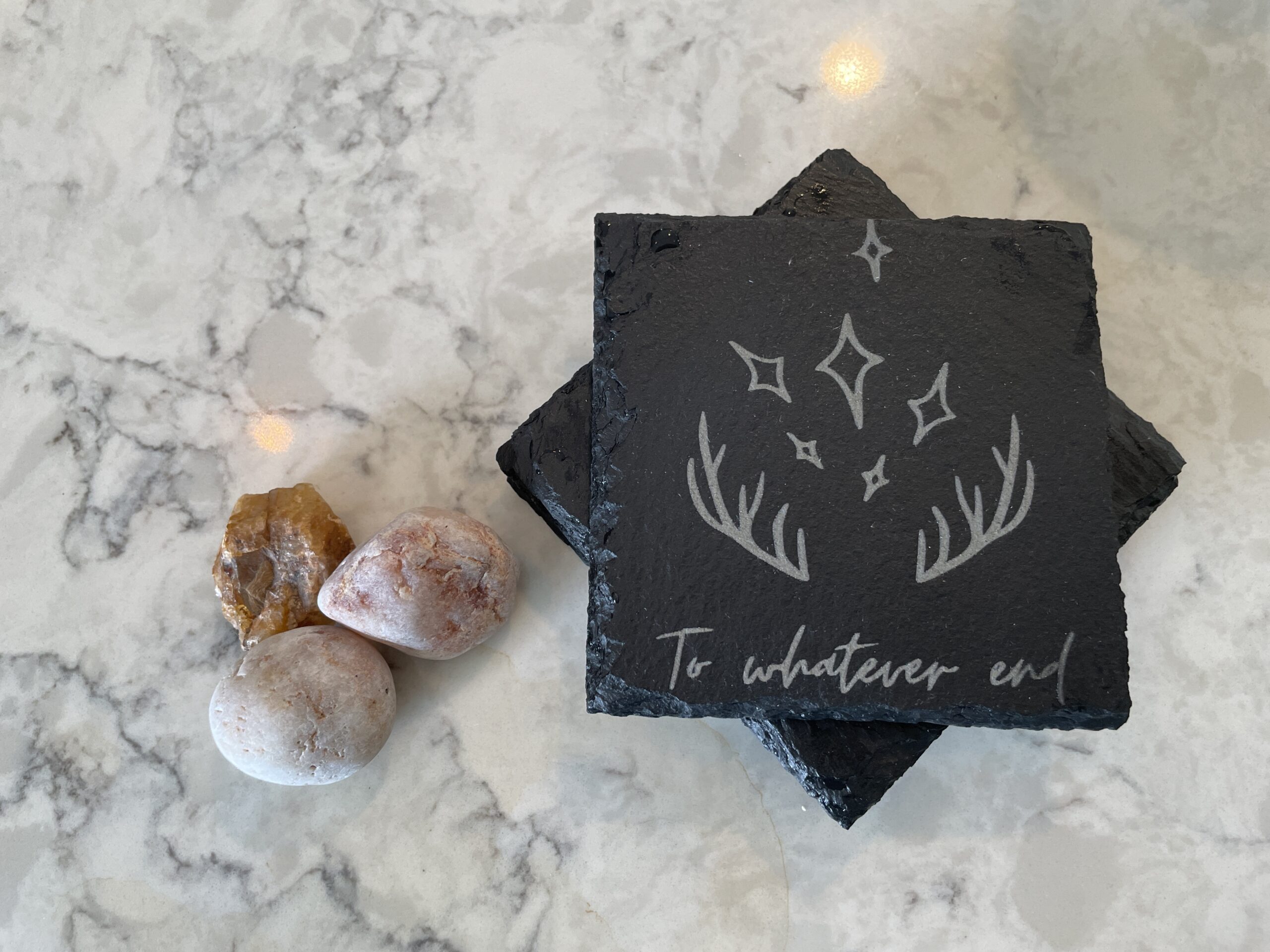ACOTAR - To Whatever End Star Stag Antlers - 4x Laser Engraved Slate Coaster - A Court of Thorns and Roses Series - Sarah J Maas