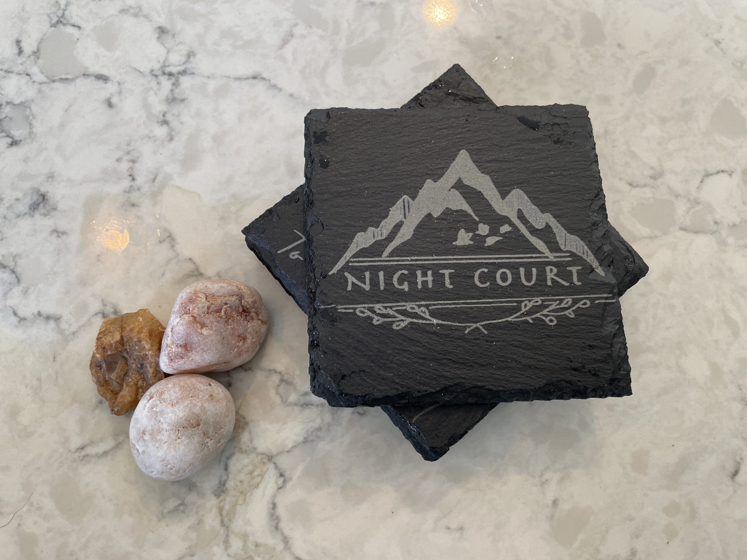 ACOTAR - Night Court - 4x Laser Engraved Slate Coaster - A Court of Thorns and Roses Series - Sarah J Maas - Decor Mountain Three Star Encinitas 3D