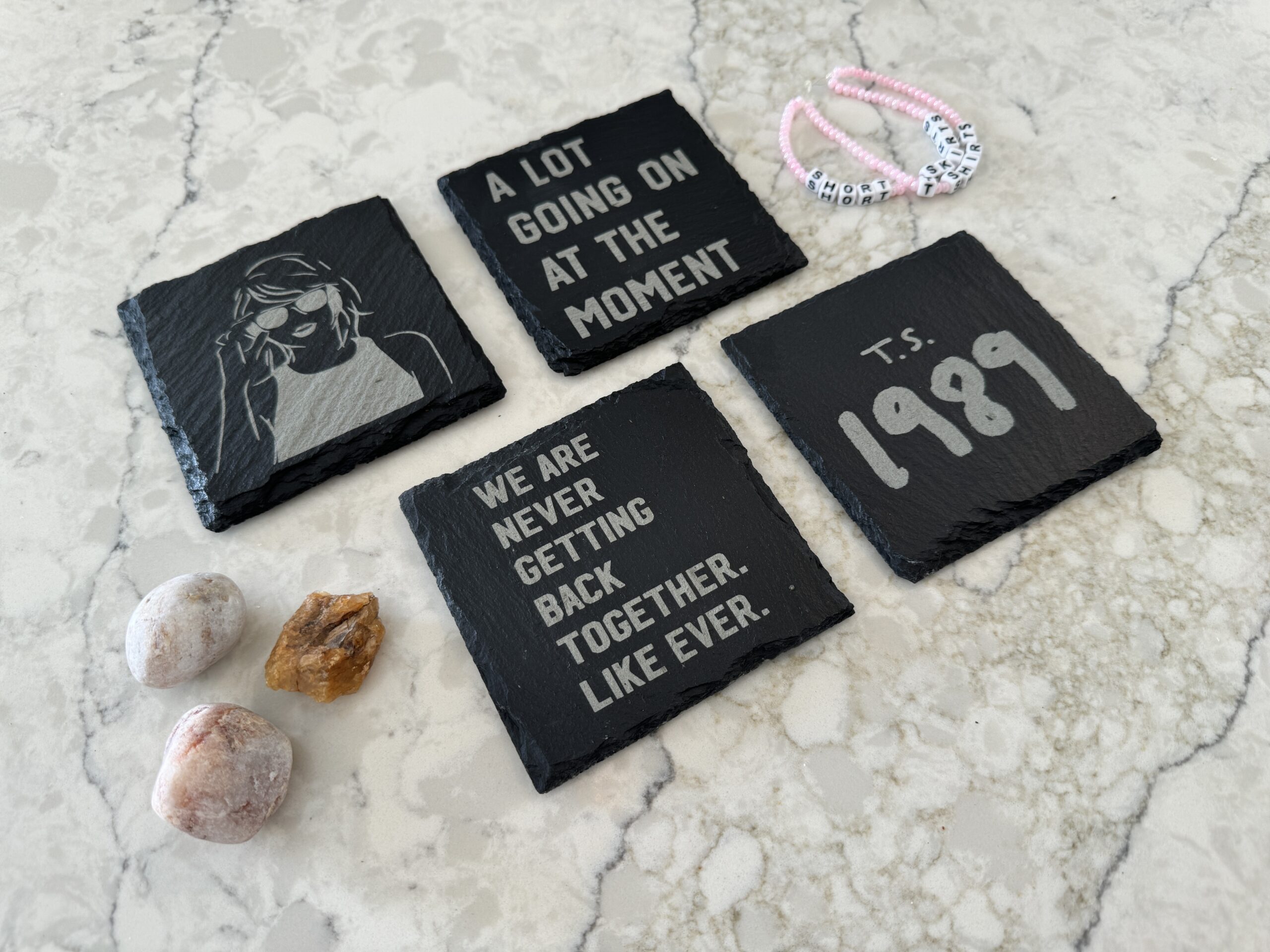 Handcrafted Slate Coasters for Taylor Swift Fans (4 Pack) Optional Stained Wood Coaster Holder - Drop 2 - Image 3