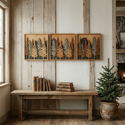 Rustic Mountain Mandala Wall Art - 3-Piece Wood Set