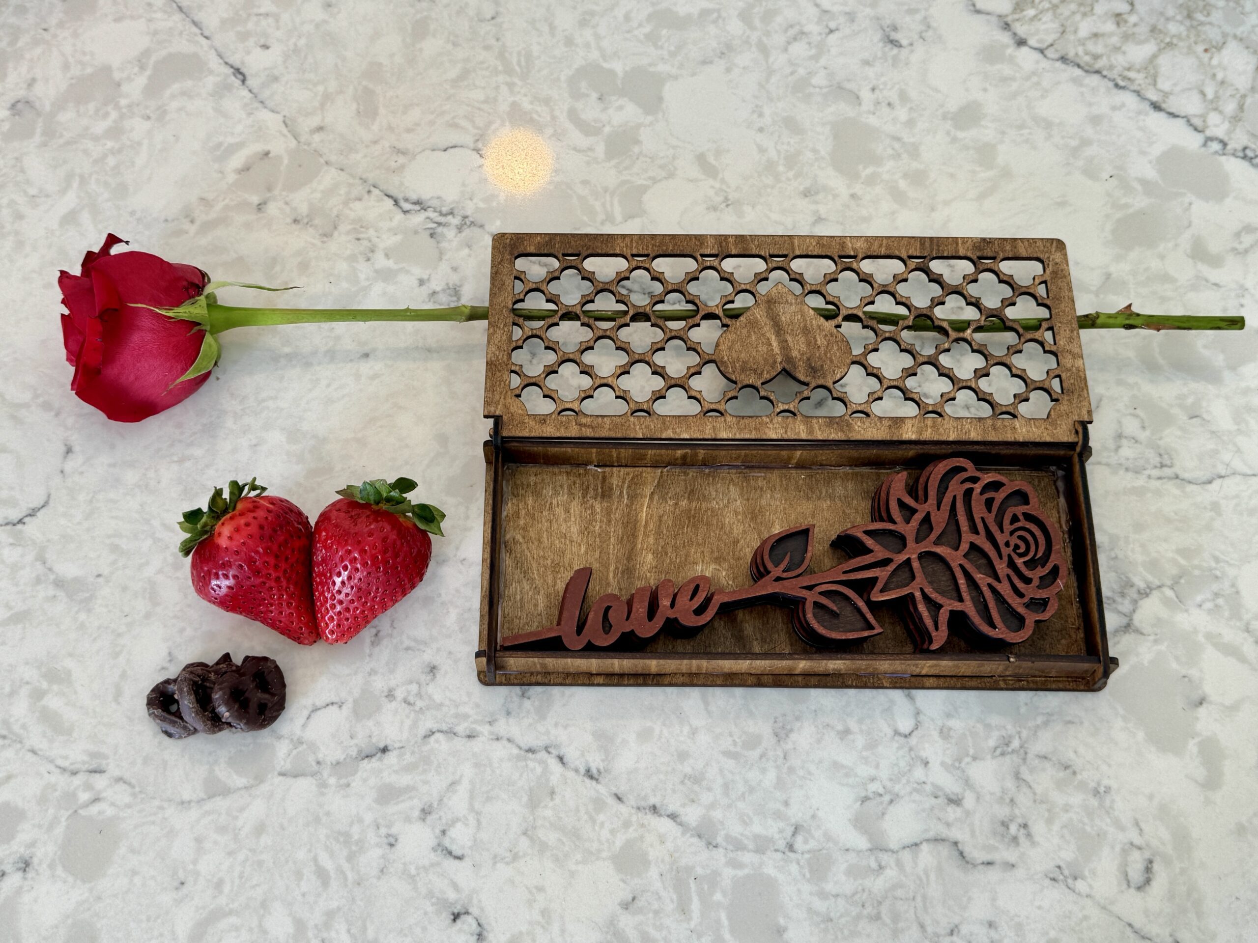 Wooden Roses in Stained Wood Box - Valentines, Anniversary, Wedding, - Image 3