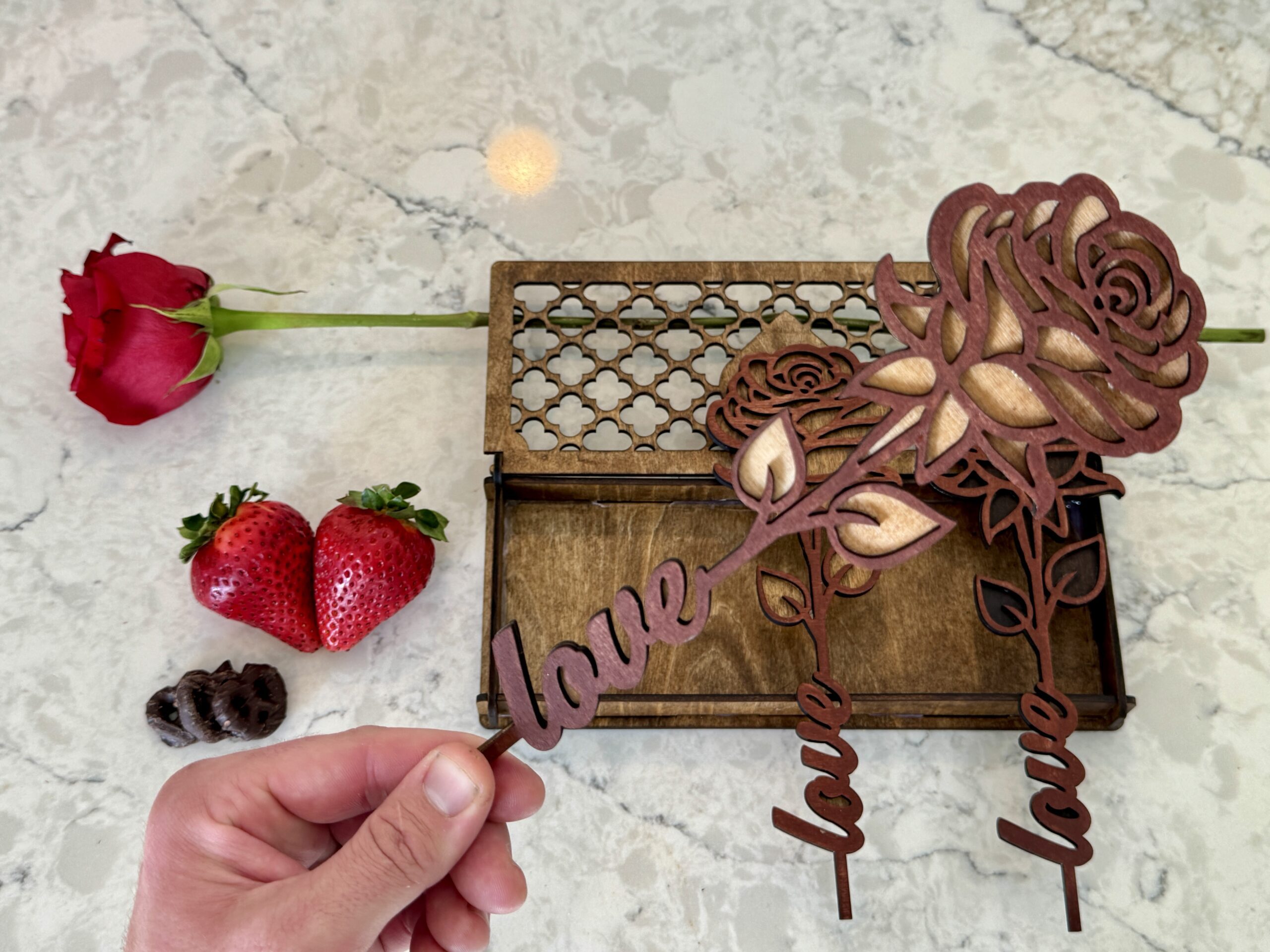 Wooden Roses in Stained Wood Box - Valentines, Anniversary, Wedding, - Image 5