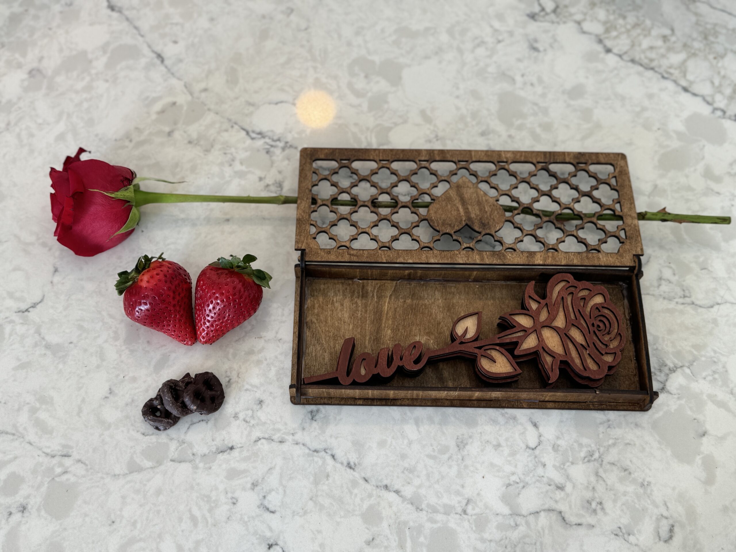Wooden Roses in Stained Wood Box - Valentines, Anniversary, Wedding, - Image 4