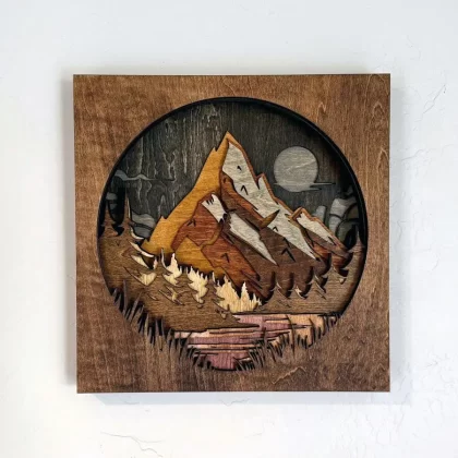 Mystic Mountain Mandala - Stunning 11-Layer Basswood Wood Wall Art, Hand-Stained & Carved, Spiritual Wall Decor