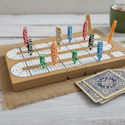 Encinitas 3D Customizable Cribbage Board with name Pegs and Magnetic Folding Travel Mode