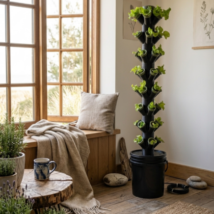 Black Hydroponic Tower Garden Kit 5 Gallon ASA Outdoor Indoor System