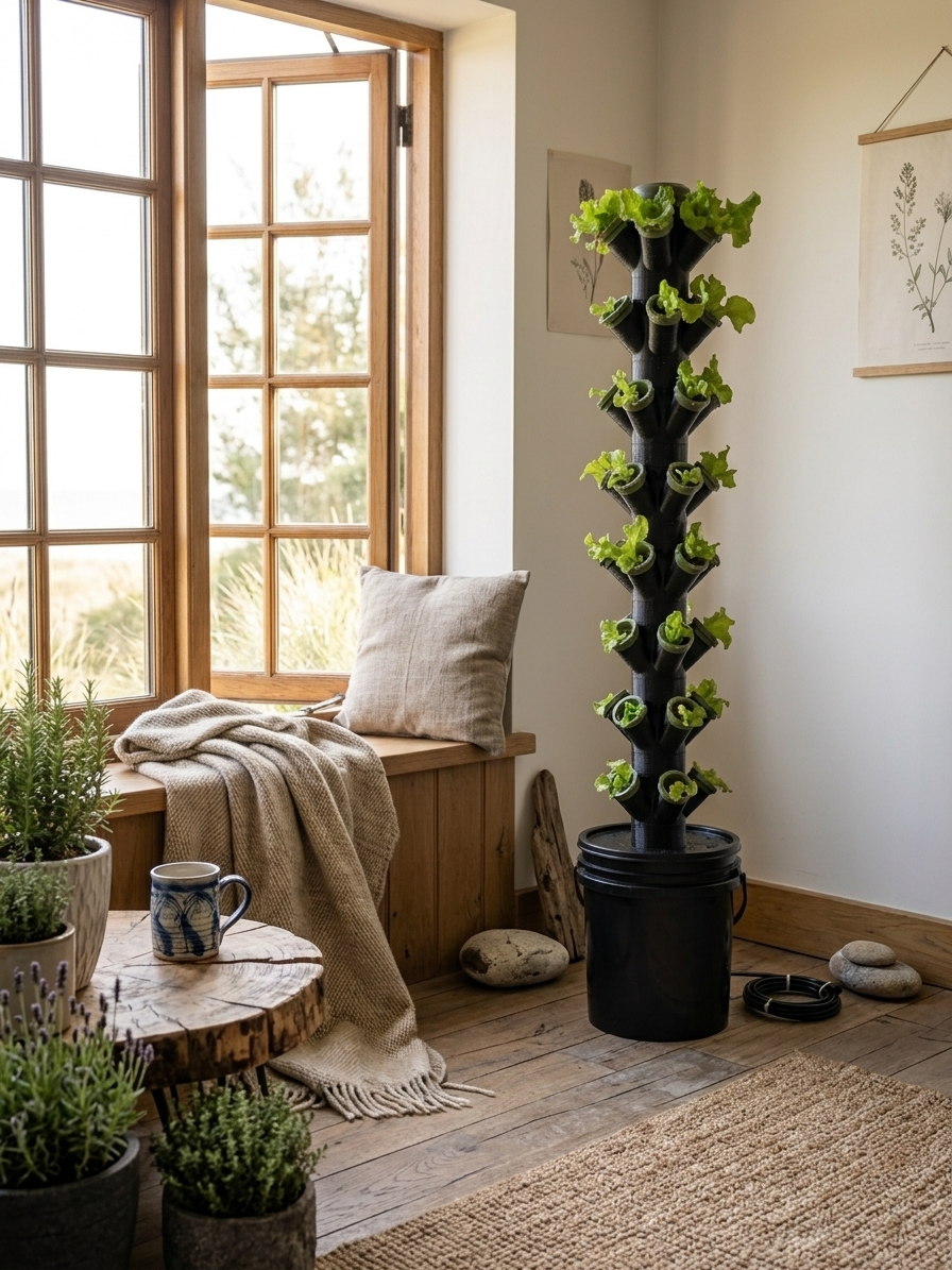 Black Hydroponic Tower Garden Kit 5 Gallon ASA Outdoor Indoor System