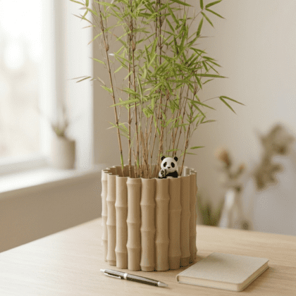 The Zen Set: Candy Cane Bamboo in a Real Wood 3D Printed Bamboo Pot