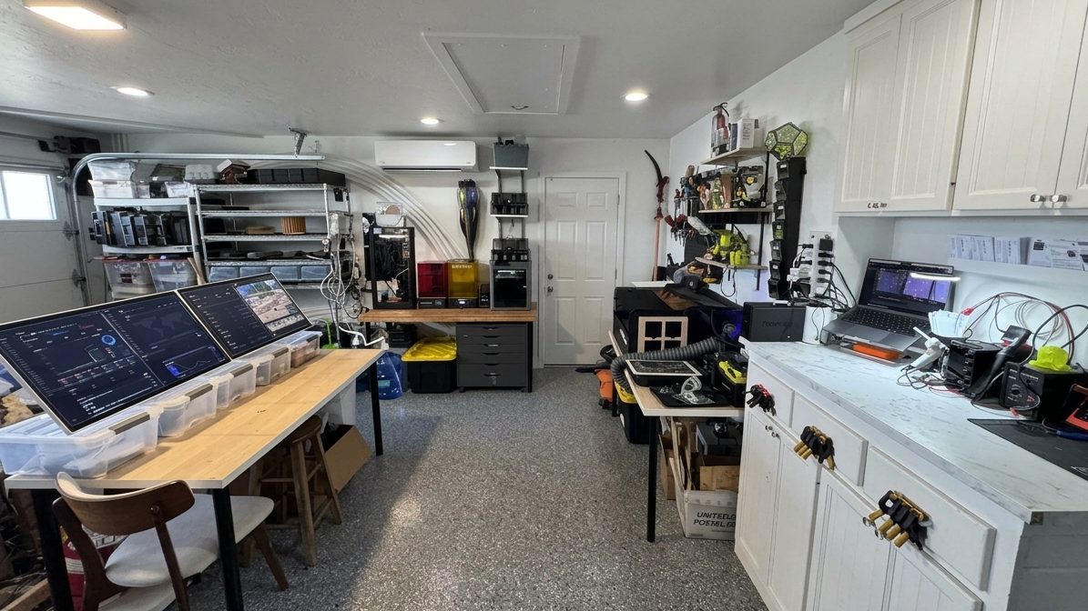 The Encinitas 3D studio: printers, laser, electronics bench and live displays