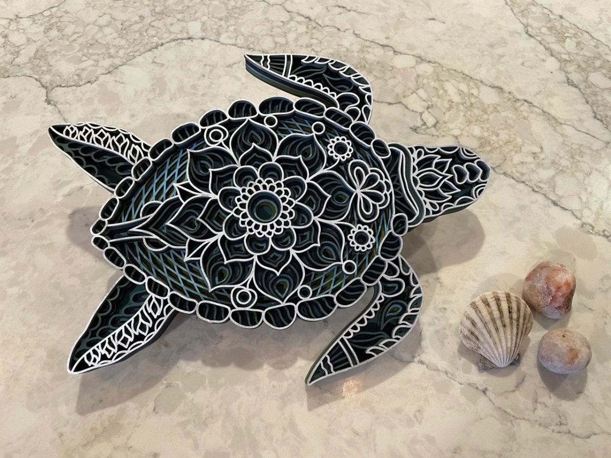 Layered wood sea turtle mandala by Encinitas 3D